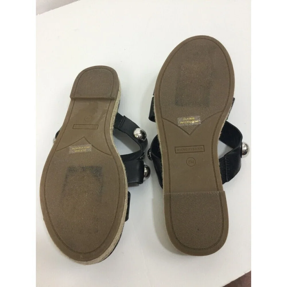 Marc Fisher Prisca Espadrille Silver Studded Slip On Slides Sandals Black Size 8